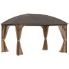 10' x 13' Hardtop Gazebo with Curtains and Netting, Outdoor Pavilion Gazebo with Top Hook, Ceiling Hook, for Garden, Brown