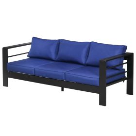 Patio Furniture with Cushions Navy Blue Aluminum Outdoor Sofa with Wide Armrests for Elegant Patio Decor