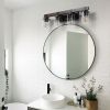 27" Rustic 4-Light Vanity Light, Industrial Bathroom Wall Sconce with Glass Shades and Wood Accent, Modern Farmhouse Lighting Fixture (No Bulbs)