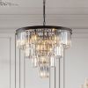 (Same as W1340P188542/L5007-600-B) 24" Contemporary Crystal Modern Chandeliers Crystal Ceiling Chandelier 4 Tier Black Chandelier Lighting for Dining