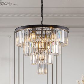 (Same as W1340P188542/L5007-600-B) 24" Contemporary Crystal Modern Chandeliers Crystal Ceiling Chandelier 4 Tier Black Chandelier Lighting for Dining