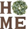Farmhouse Wall Home Sign with Artificial Eucalyptus for O Rustic Wooden Hanging Letters Decorative Wall Art Decor for Living Room Kitchen Entryway Hou