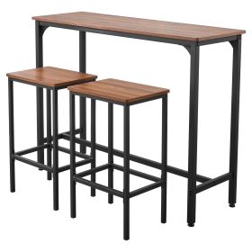 VEVOR Bar Table, 3PCS 47″ Bars Tables Set, Bar Tables and Chair Set with Rounded Edge Design, Rectangular Pub Table with Two Stools for Office Desk