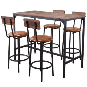VEVOR Bar Table, 5PCS 47″ Bars Tables Set, Bar Tables and Chair Set with Rounded Edge Design, Rectangular Pub Table with Four Stools for Living Room