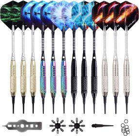 Darts Plastic Tip - Soft Tip Darts Set - 12 Pcs with 100 Extra Dart Tips 12 Flights Flight Protectors and Wrench for Electronic Dart Board