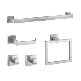 VEVOR Brushed Nickel Bathroom Hardware Set, 5 Pieces Bathroom Accessories Set, Stainless Steel 24 inch Towel Bar, Towel Rack, 2 Robe Towel Hooks