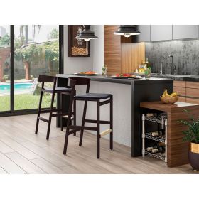 Manhattan Comfort Klismos 40.75 in. Black and Dark Walnut Beech Wood Barstool