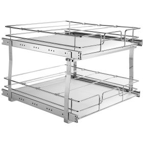 VEVOR 2 Tier 17"Wx21"Dx15"H Pull Out Cabinet Organizer, Heavy Duty Slide Out Pantry Shelves, Steel Roll Out Drawers, Sliding Drawer Storage for Home