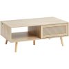 VEVOR Rattan Coffee Table, Mid Century Modern Coffee Table, Rectangle Wood Coffee Table, 42 Inch Modern Boho Style Two Layers Storage Coffee Table