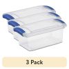 (3 pack) 7 Quart Latch Box, Clear Plastic Storage Bin with Clear Lid, Blue