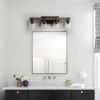 27" Rustic 4-Light Vanity Light, Industrial Bathroom Wall Sconce with Glass Shades and Wood Accent, Modern Farmhouse Lighting Fixture (No Bulbs)