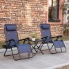 Zero Gravity Lounger Chair Set of 3, Folding Reclining Patio Chair, Side Table, Cup Holder, Headrest, Blue, Poolside & Camping