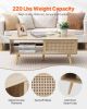 VEVOR Rattan Coffee Table, Mid Century Modern Coffee Table, Rectangle Wood Coffee Table, 42 Inch Modern Boho Style Two Layers Storage Coffee Table