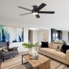 YUHAO 52 in. Indoor Integrated LED Matte Black Low Profile Ceiling Fan with Reversible DC Motor and 5 Plywood Blades