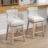 Bar-Height Upholstered Fabric 180°Swivel Stools Set of 4 Cream with Nailhead Trim for Pub Areas