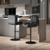 Adjustable Bar Height Stools Set of 2, Thick Padded Cushion & Metal Footrest for Home Bar, Black