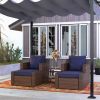 Patio Conversation Set 5-Piece Blue Wicker with Chairs Coffee Table Accent Pillows Outdoor Seating