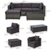 5-Piece Deluxe Outdoor Sectional Furniture, Patio Wicker Couch, Patio Rattan Furniture Set with Cushions, Pillows & Glass Coffee Table, Gray