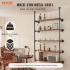VEVOR Industrial Pipe Shelf, 5 Tier 2PCS, 11.8in Applicable Board Width Wall-Mount Floating Rustic Wood Shelves Bracket Bookshelf