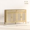 Kitchen Sideboard Cabinet, Boho Entryway Cabinet with Decorative Rattan Doors and Drawers for Dining Room, Oak