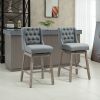 Bar Height Bar Stools Set of 2, 180 Degree Swivel Barstools with Solid Wood Footrests and Button Tufted Design