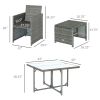 9 Pieces Outdoor Dining Set for 8, Space Saving Wicker Chairs and Square Glass Table with Cushions and Ottomans