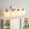 Brushed Nickel Bathroom Light Fixtures, 4-Light Modern Vanity Light Over Mirror, Wall Sconces with Milky White Frosted Glass Shades