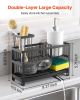 VEVOR Kitchen Sink Caddy Organizer, 2 Tier Sponge Holder for Kitchen Sink with High Brush Holder & Divider, Storage Rack with Rotatable Drainage Spout