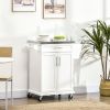 Kitchen Cart on Wheels, White, with Stainless Steel Countertop, Drawer, Towel & Spice Rack