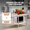 VEVOR Stainless Steel Work Table, 24 x 24 x 26 Inch Commercial Food Prep Worktable, 3-Sided Backsplash Heavy Duty Prep Worktable