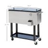 80 QT Mobile Cooler Station on Wheels for Outdoor Parties, Elegant Stainless Steel