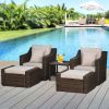 5-Piece PE Rattan Outdoor Patio Armchair Set with 2 Chairs, 2 Ottomans, Coffee Table Conversation Set & Durable Build, Beige