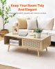 VEVOR Rattan Coffee Table, Mid Century Modern Coffee Table, Rectangle Wood Coffee Table, 42 Inch Modern Boho Style Two Layers Storage Coffee Table