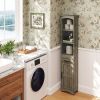 Skinny Tall Cabinet with Drawer, 67'' Slim Cabinet with Door, Farmhouse Style, Weathered Gray Oak
