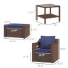 Patio Conversation Set 5-Piece Blue Wicker with Chairs Coffee Table Accent Pillows Outdoor Seating