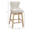 Bar-Height Upholstered Fabric 180°Swivel Stools Set of 4 Cream with Nailhead Trim for Pub Areas