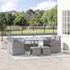 9 Pieces Outdoor Dining Set for 8, Space Saving Wicker Chairs and Square Glass Table with Cushions and Ottomans
