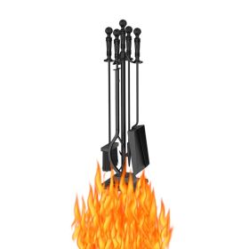 5-Pieces Fireplace Tool Set for Outdoor & Indoor (Type: Fireplace Tools, Color: Black-A)