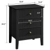 conifferism White Bed Side Table with 3 Drawers 19" W, Bedroom Nightstand 24" H,Vintage Modern Night Stand,Living Room Fluted End Bedside Tables