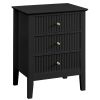 conifferism White Bed Side Table with 3 Drawers 19" W, Bedroom Nightstand 24" H,Vintage Modern Night Stand,Living Room Fluted End Bedside Tables