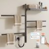 SIOYIE Smart Rotating Heated Towel Rack for Bathroom, Wall-Mounted Electric Towel Dryer with Swivel Bars & Shelf, Smart Timer, Low Carbon Steel
